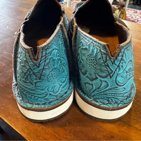 Ariat Blue and Brown Embossed Leather Loafers - Picture 6 of 7